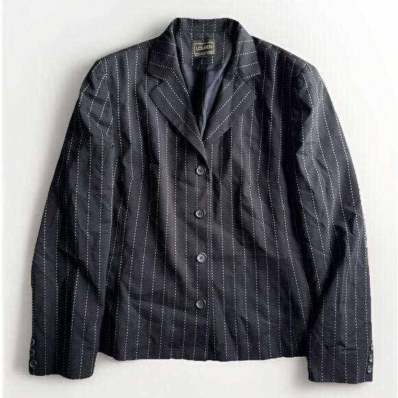 LOUBEN VTG 90s Wool Pinstripe Blazer Sz 14 Dark Academia Old Money Classic Prep - Picture 1 of 9